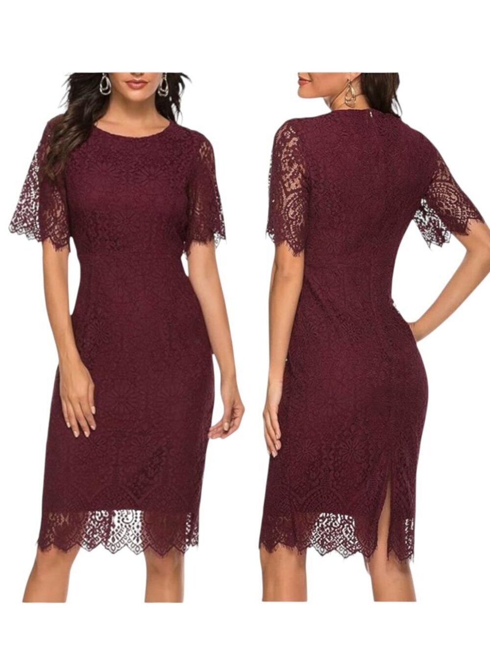 Merokeety Burgundy Wine Lace Fitted Evening Cocktail Party Holiday Dress NWT S